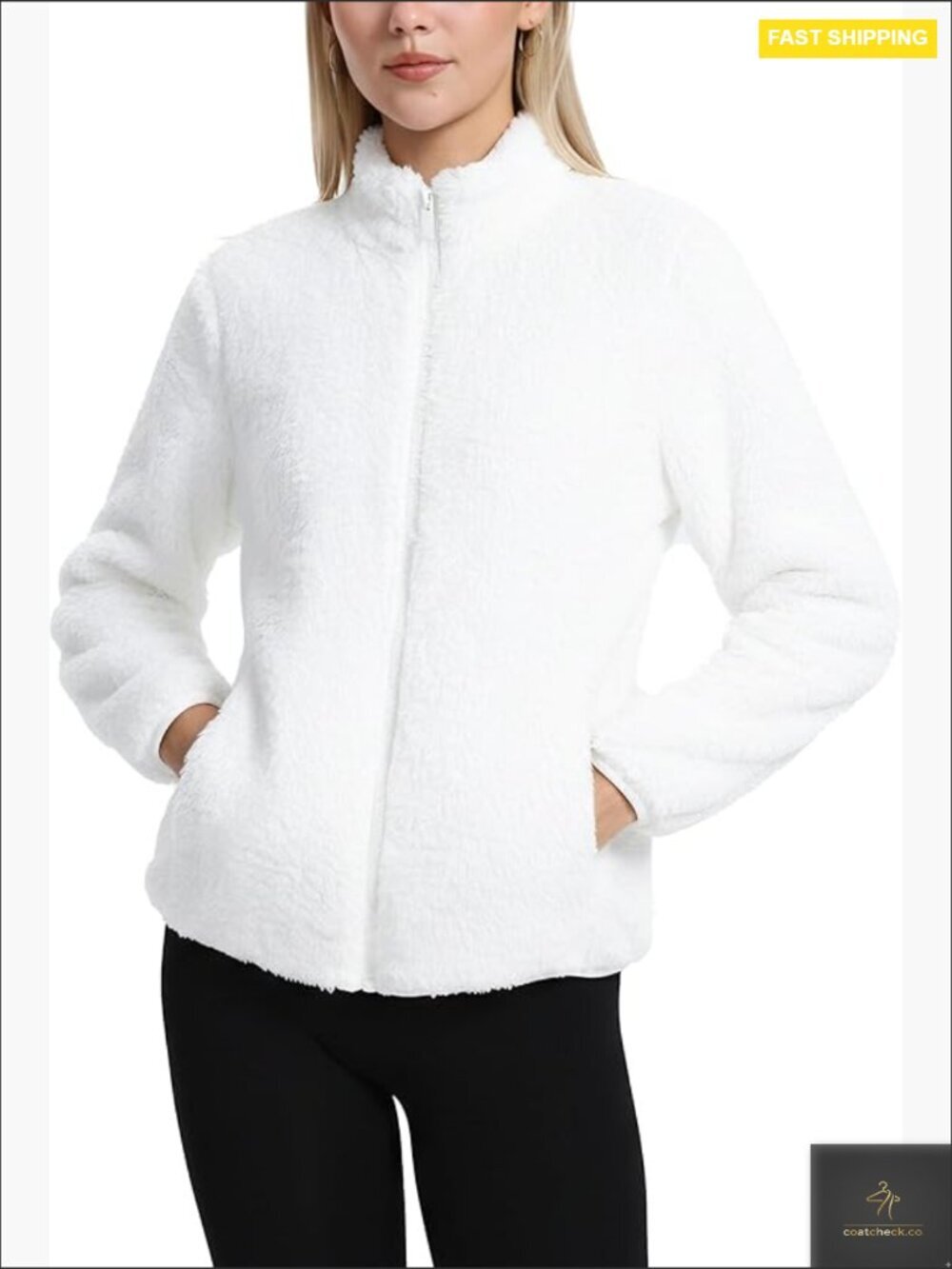 Fuzzy Fleece Jacket with 4 Pockets Full Zip Lightweight Warm Summer